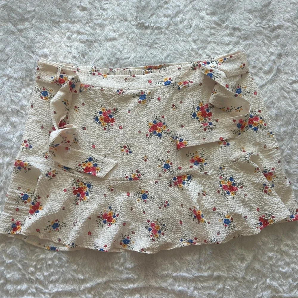 Cider‎ Floral Ruffle Mini Skirt With Tie Waist Plus Size 4X Coquette